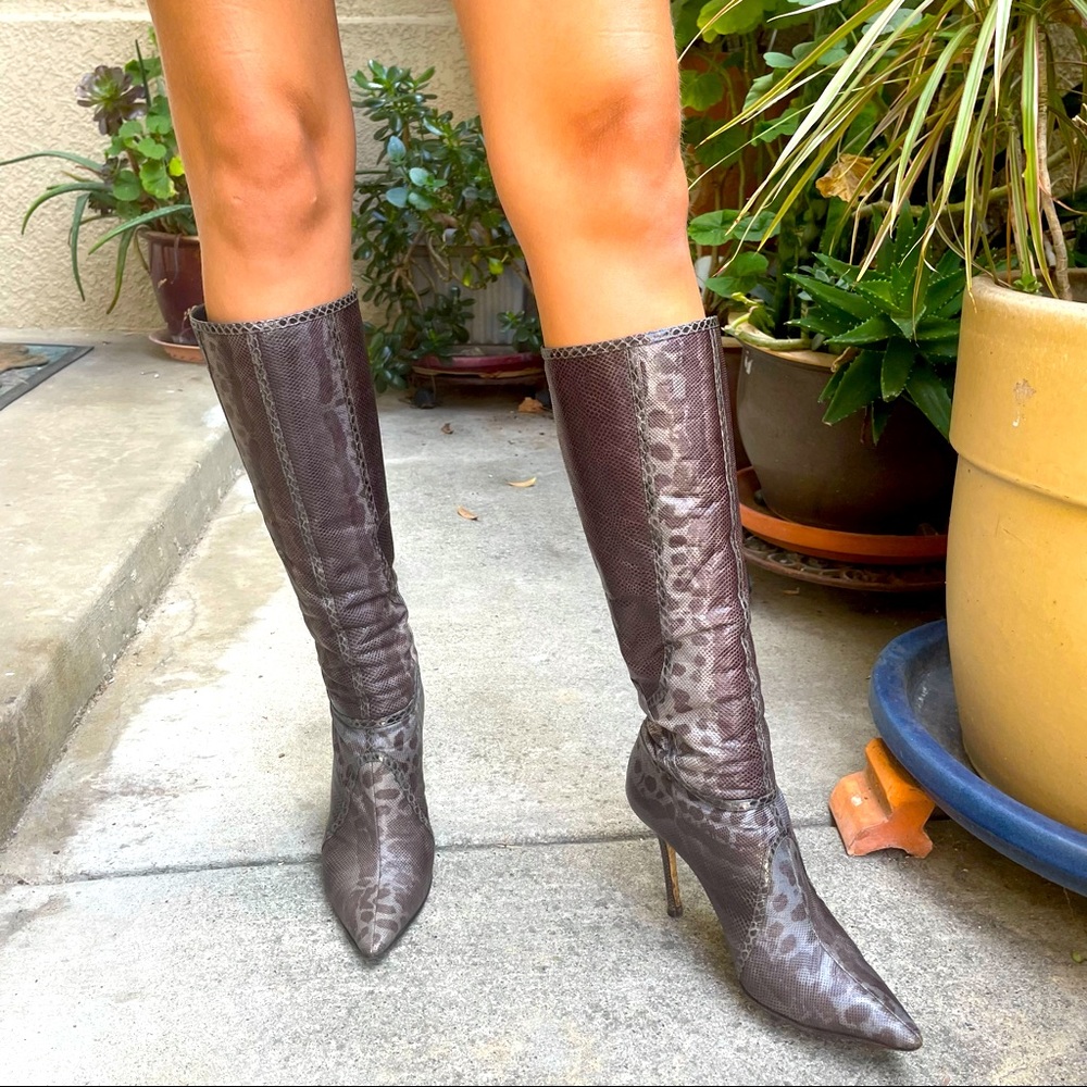 Vintage multicolored Jimmy Choo snake skin heeled boots